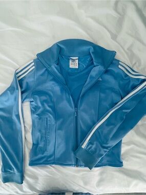 adidas Light Blue Track Jacket with White Stripes